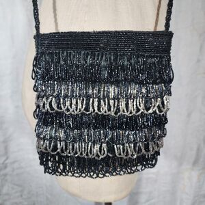 vtg Fine Arts Bag Co. New York Inc. Made In Hong Kong Black Silver Beaded Purse